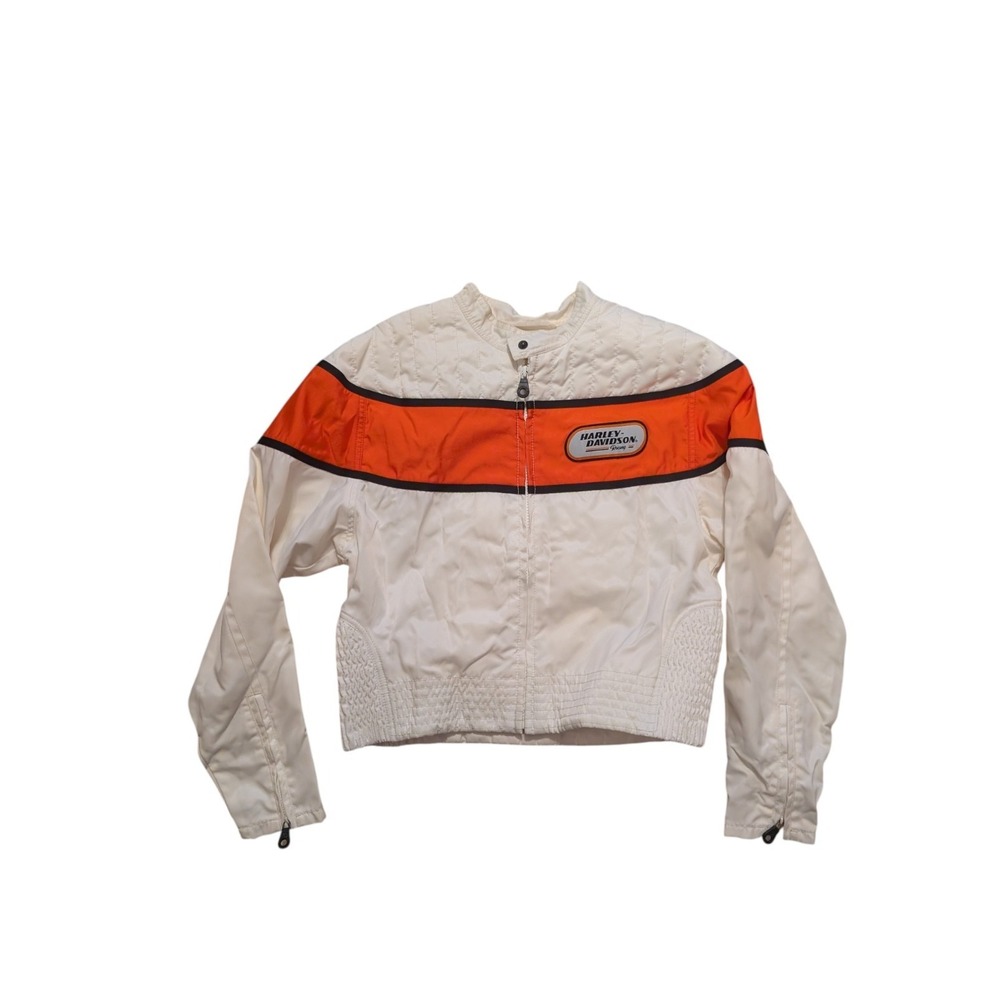 HARLEY DAVIDSON Racing Motor Cycles Cream Nylon Biker Jacket Coat Medium‎